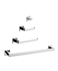 Rainsken Stainless Steel 4- Piece Bathroom Hardware Set, Towel Bar, Toilet Paper Holder, Hand Towel Rack and Robe Hook