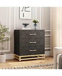 gaomon 3 Drawer Dresser for Bedroom, Modern Wood Dressers Chest of Drawers with Storage, Wide Drawers Tall Nightstand Metal Handles, Wood Dressers