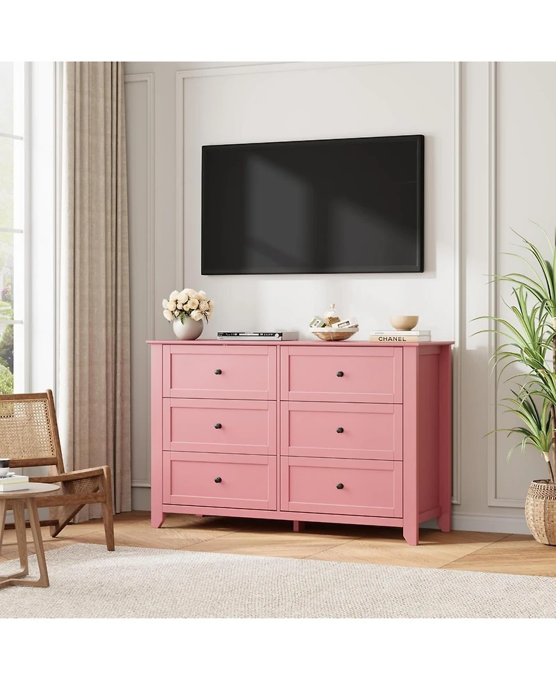 gaomon 6-Drawer Dresser for Bedroom, Large Wooden Chest with Deep Drawers and Metal Knobs for Entryway, Hallway