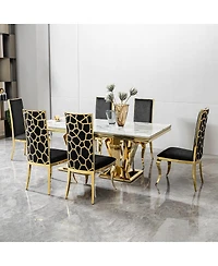 Streamdale Furniture Mdf Marble Top Dining Table for 6, White/Gold 66.9" Stainless Steel Base