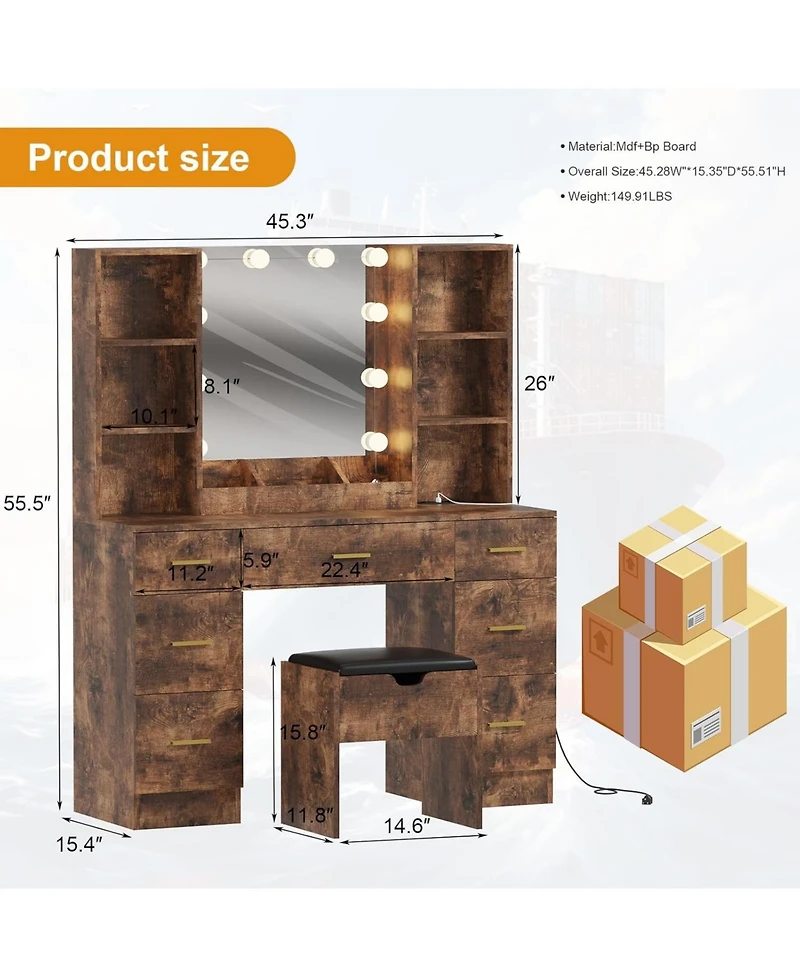 gaomon 56in Modern Vanity Set with Led Lighted Mirror