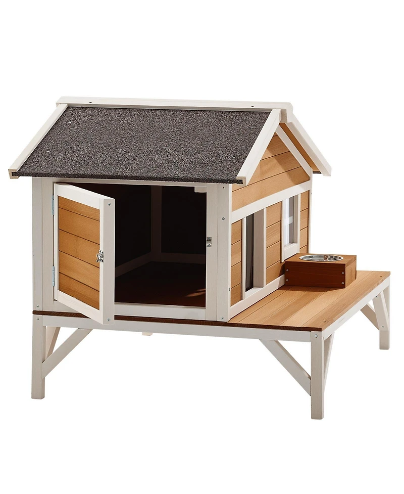 Aostirmotor Insulated Cat House with Large Platform, Waterproof Winter Shelter for Indoor & Outdoor Cats