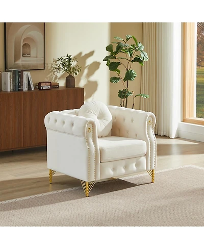 Streamdale Furniture Velvet Chesterfield Sofa with Copper Studs & Tufted Buttons