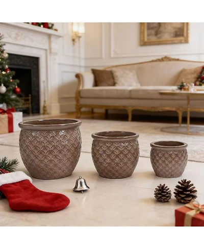 Streamdale Furniture 3 Pc Ceramic Handmade Glazed Planter Set