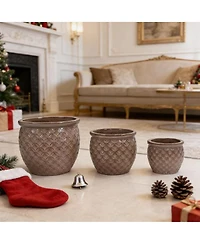 Streamdale Furniture 3 Pc Ceramic Handmade Glazed Planter Set