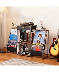 Yigii 6-Bin Vinyl Record Storage with Drawer & Side Shelves for Turntable
