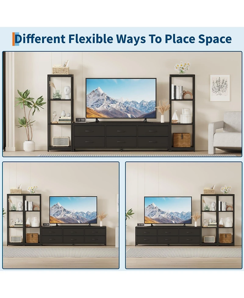 Gaomon 88.9 Tv Stand for 75 Inch Tv, Entertainment Center with Fabric Drawers & 4-Tier Open Shelves, Modern Media Console