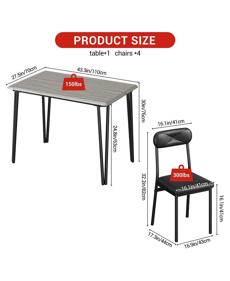 gaomon Dinner Table Set for 4,5 Piece Kitchen and Chairs,Rectangular Dining Room with 4 Upholstered Chair