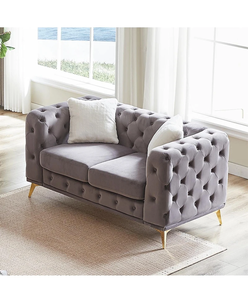 Streamdale Furniture 61.25" Deluxe Velvet Sofa with Chesterfield Tufted Buttons & 2 Pillows