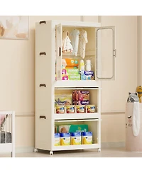 Boyel Living Portable Wardrobe Closet with Magnetic Doors, 4 Cubes, Hanging Rod & 10 Hangers, White