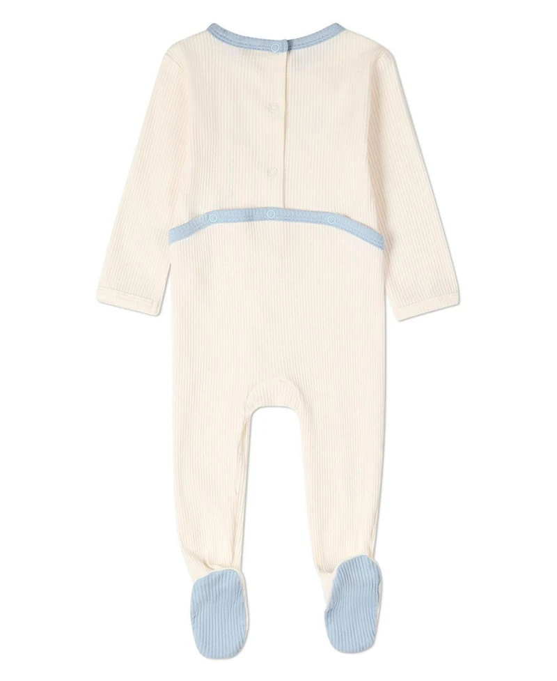 MeMoi Baby Boys Ribbed Cotton-Blend Embroidered Footie