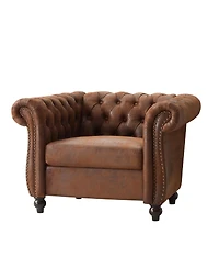 Streamdale Furniture Chesterfield Club Chair with Scrolled Arms, Nail head Trim, and Solid Wood Legs