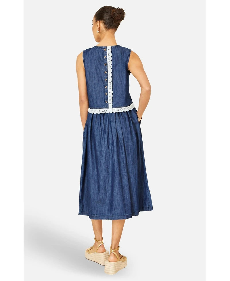 Yumi Women's Denim Chambray Gathered Midi Skirt