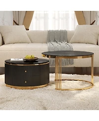 Streamdale Furniture Modern 2 Pieces Round Nesting Coffee Table with Drawers