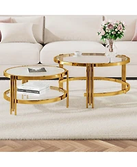 Streamdale Furniture Modern 2-Piece Gold Textured Glass Coffee Table Set