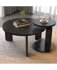 Streamdale Furniture Nesting round wood coffee table set of 2, black oak veneer top, water/wear-resisting