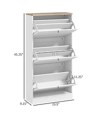 Rainsken Modern Narrow Shoe Cabinet, Hidden Shoe Storage Organizer for 18 Pairs of Shoes with 3 Flip Drawers and Adjustable Shelves for Entryway