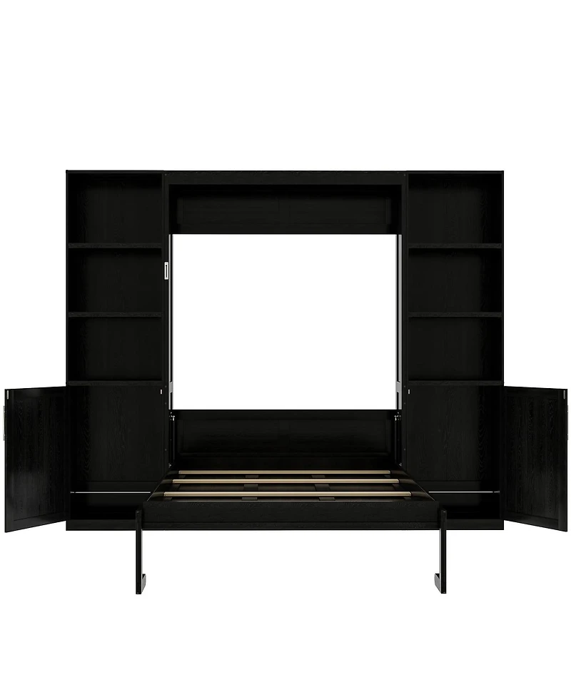 Streamdale Furniture Queen size wooden Murphy Bed with Storage Shelves and Cabinets