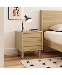 LuxenHome 19.7” Hazel Oak Manufactured Wood Nightstand & End Table with Drawers & Rubberwood Legs