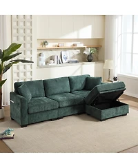 Streamdale Furniture Modern Storage Sofa with Dual Usb, 2 Side Pockets, Ottoman Storage Bench