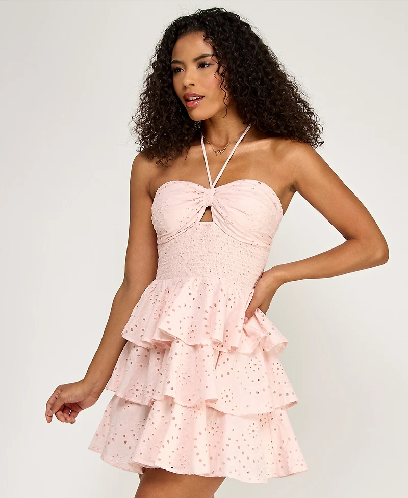 Juniors' Smocked Eyelet Halter Dress, Created for Macy's