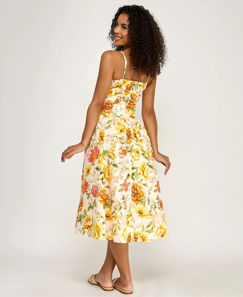 Katia Rae Women's Floral Sweetheart Bodice Gathered Midi Dress