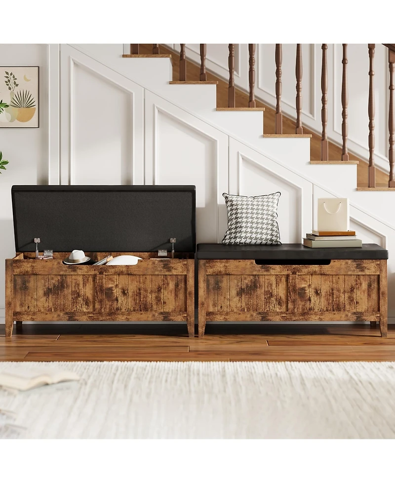 gaomon 39.4-Inch Wooden Flip-Top Storage Bench, Entryway Trunk with 2 Safety Hinges