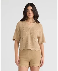 Nvlt Women's Short Sleeve Crochet Sweater