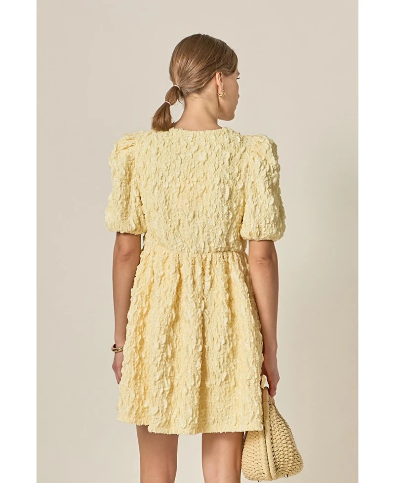 English Factory Women's Bow Detailed Puff Sleeve stretchy Mini Dress