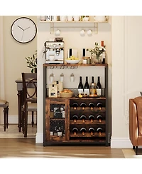 Gaomon 3 Tier Wine Bar Cabinet with Led, Detachable Wine Rack, Glass Holder & Mesh Door – Storage Buffet for Kitchen, Living Room & Bar