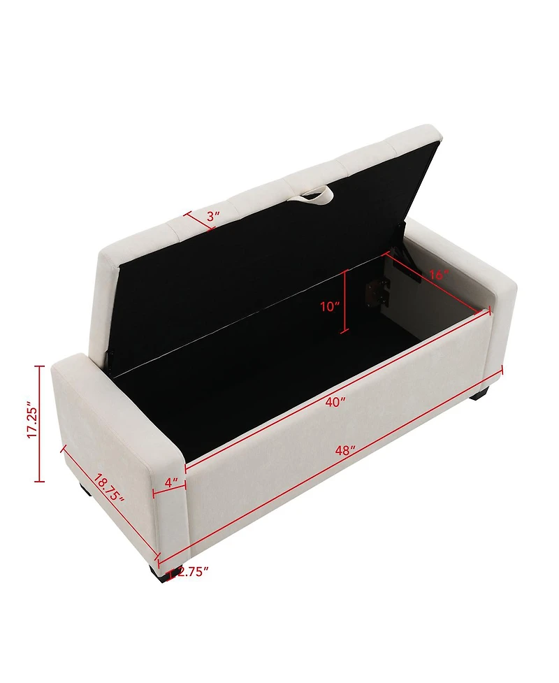 Streamdale Furniture 48" Storage Ottoman Bench with Safety Hinge, Upholstered Entryway Seating