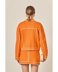 English Factory Women's Denim-Look Knit Cardigan