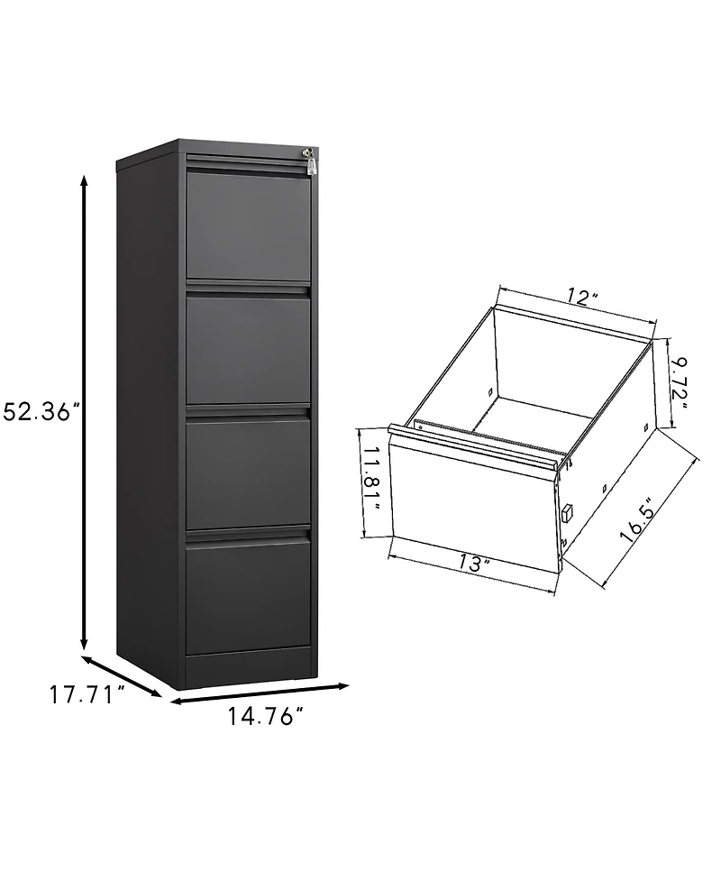 Rainsken 4 Drawer File Cabinet, Vertical Metal File Cabinet