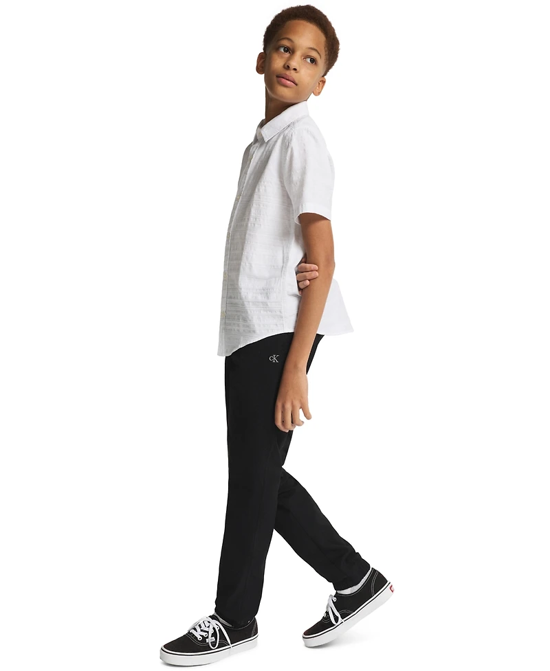 Calvin Klein Boys' 8-20 Texture Stripe Woven Short-Sleeve Shirt