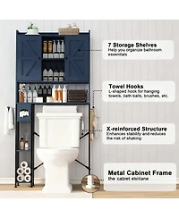 Yigii Metal Frame Over Toilet Cabinet with 7 Shelves & Hooks for Farmhouse Style
