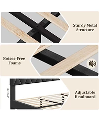 gaomon Bed Frame with Upholstered Headboard,Heavy-Duty Platform Bed Frame with Strong Wood Slats