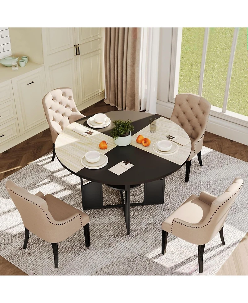 gaomon 47 Inch Round Dining Table for 4-6 Person ,Breakfast Nook Set with Metal Base for Apartment Oak