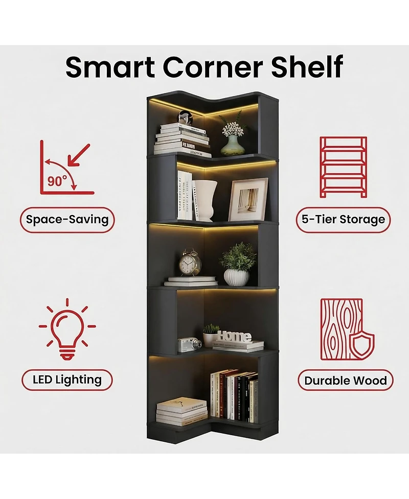 Rainsken 5 Tier Corner Bookshelf