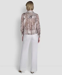 Dkny Petite Printed Long-Sleeve Top