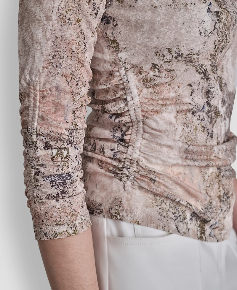 Dkny Petite Boat Neck Printed Top