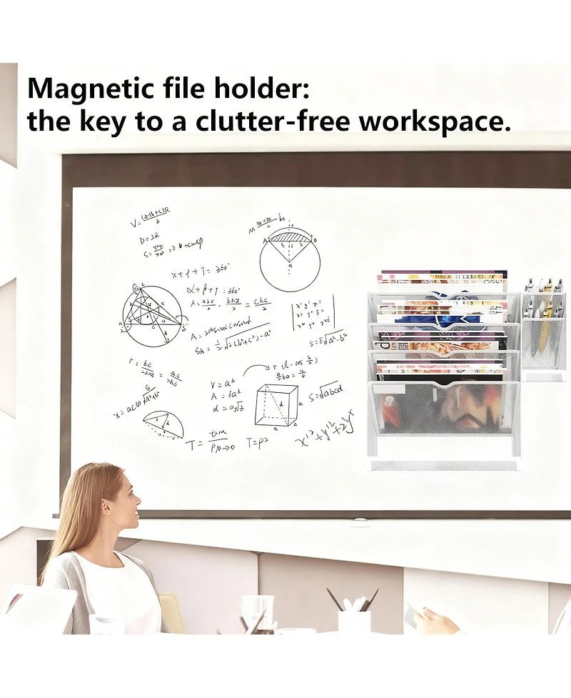 Yigii 5-Tier Magnetic File Organizer with Pen Holders for Efficient Desk or Wall Storage