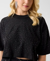 Guess Women's Rhinestone Embellished Crewneck Cropped T-Shirt