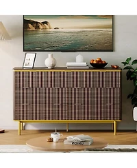 gaomon 7 Drawers Dresser for Bedroom, 54in Wide Fluted Chest of Drawers Dresser Wood Storage Cabinet Curved Design Tv Stand with Metal Handles