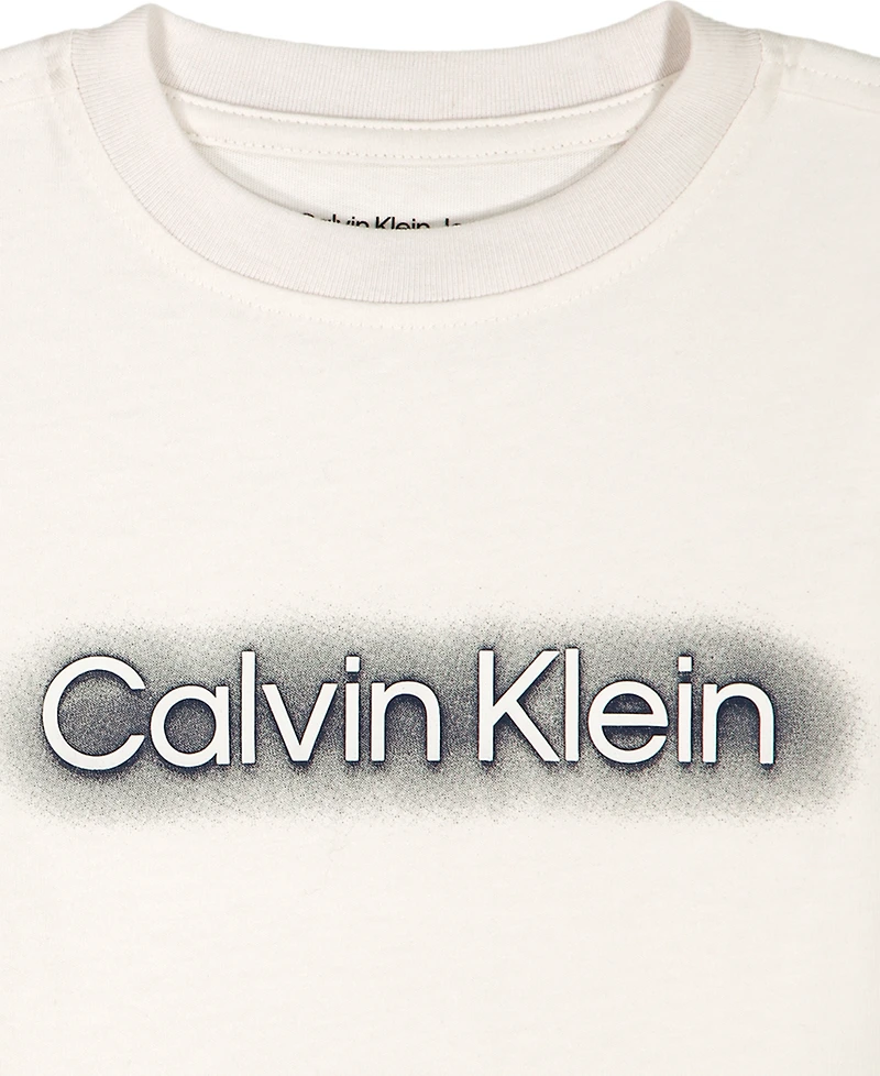 Calvin Klein Boys' 2T-7 Relaxed Logo T-Shirt and Printed Poplin Shorts, 2-Piece Set