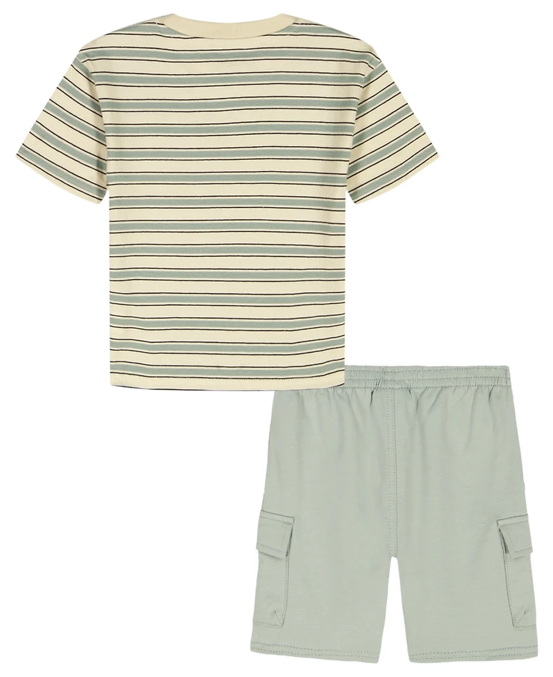 Calvin Klein Boys' 2T-7 Relaxed Multi-Stripe T-Shirt and Cargo Shorts, 2-Piece Set