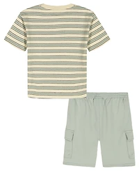 Calvin Klein Boys' 2T-7 Relaxed Multi-Stripe T-Shirt and Cargo Shorts, 2-Piece Set