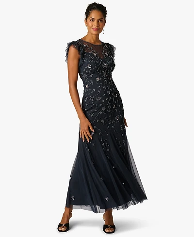Adrianna Papell Petite Bead Mesh Ball Gown