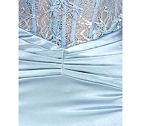 B Darlin Juniors' Lace-Bodice Sweetheart Neck Gown