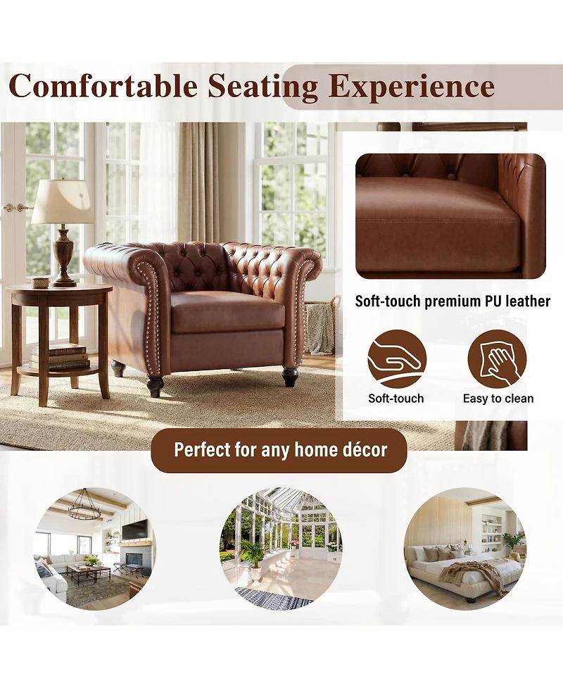 Streamdale Furniture Chesterfield Club Chair with Scrolled Arms, Nailhead Trim, and Solid Wood Legs