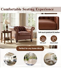 Streamdale Furniture Chesterfield Club Chair with Scrolled Arms, Nailhead Trim, and Solid Wood Legs